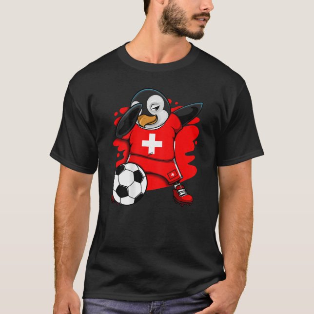 Dabbing Penguin Switzerland Soccer Fan Jersey Foot T-Shirt (Front)