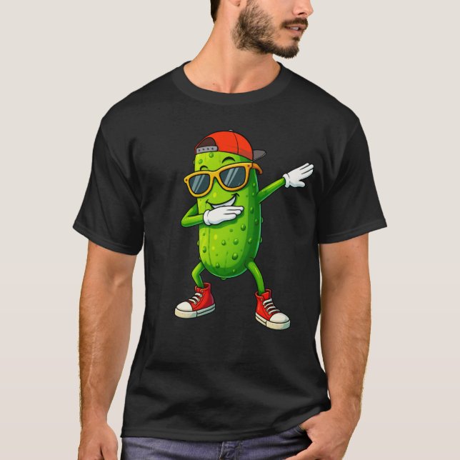 Dabbing Pickle Dancing Cucumber Funny Pickle Lover T-Shirt (Front)