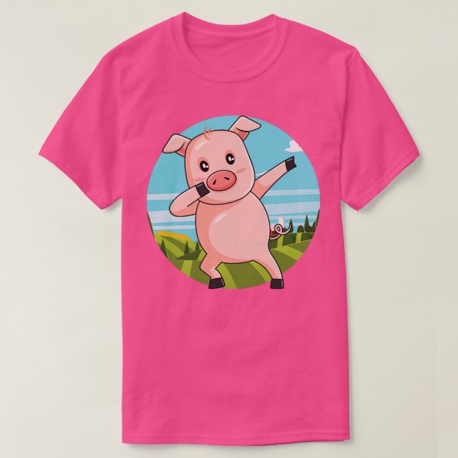 Dabbing Pig Dancing Farm Animal Pink Piglet  (1) T-Shirt (Design Front)