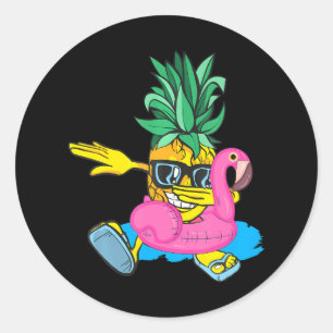 Dabbing Pineapple Flamingo Float Aloha Beaches Classic Round Sticker