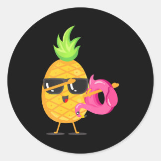 Dabbing Pineapple Flamingo Float Aloha Beaches Classic Round Sticker