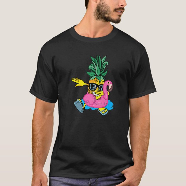Dabbing Pineapple Flamingo Float Aloha Beaches Haw T-Shirt (Front)