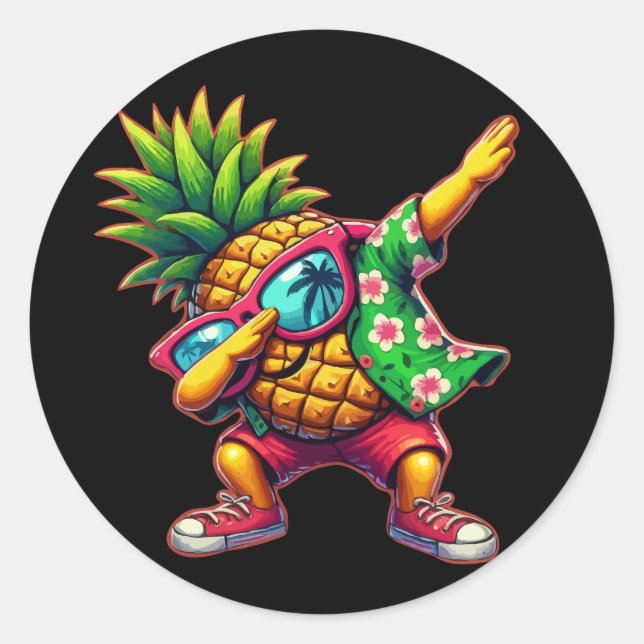 Dabbing Pineapple Sunglasses Beaches Classic Round Sticker (Front)