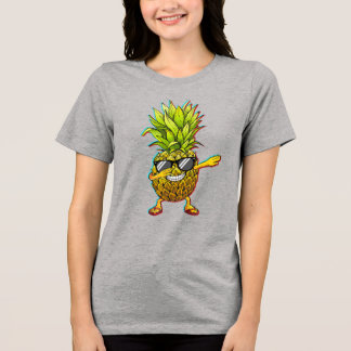Dabbing Pineapple Sunglasses Glitch Summer Art  Tri-Blend Shirt