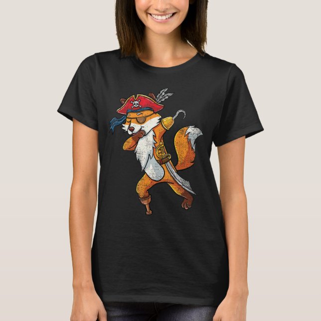 Dabbing Pirate Cute Fox Halloween Vintage T-Shirt (Front)