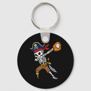 Dabbing Pirate Skeleton Baseball Funny Halloween Key Ring