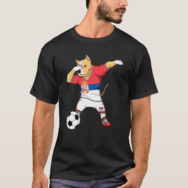 Dabbing Pitbull Serbia Soccer Fans Jersey Serbian  T-Shirt (Front)