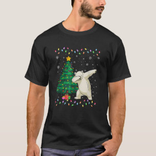 Dabbing Polar Bear Xmas Tree Lights Ugly Christmas T-Shirt