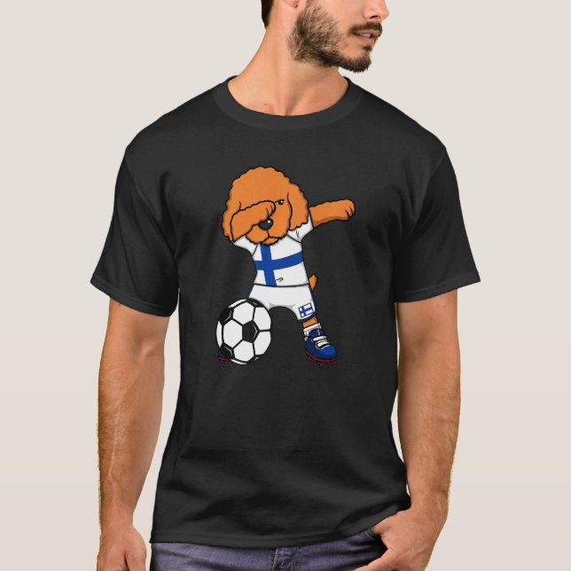 Dabbing Poodle Dog Finland Soccer Fans Jersey Foot T-Shirt (Front)