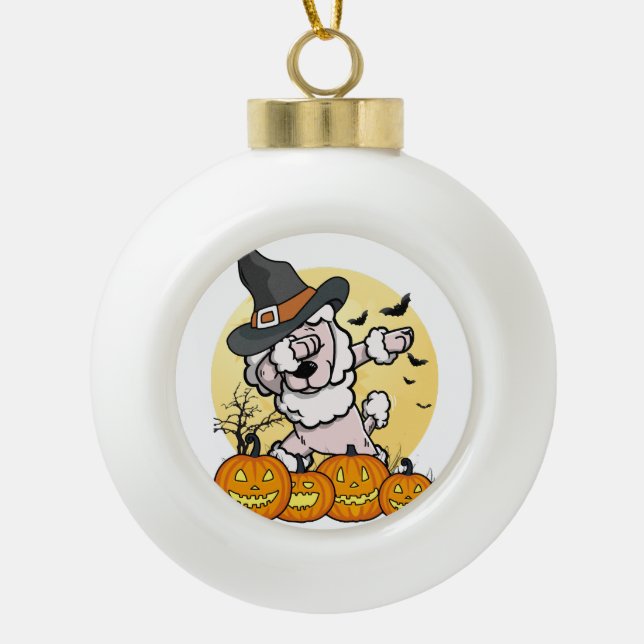 Dabbing Poodle Halloween Ceramic Ball Christmas Ornament (Front)