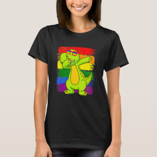 Dabbing Pridesaurus Rex Dinosaur LGBT Flag Gay Pri T-Shirt
