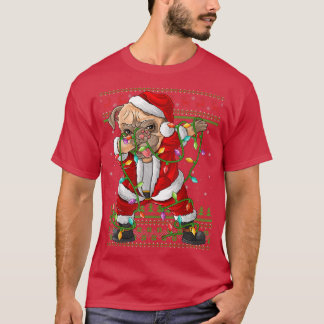 Dabbing Pug Dog Xmas Lights Funny Ugly Pug Santa C T-Shirt