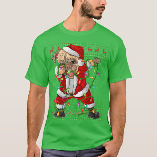 Dabbing Pug Dog Xmas Lights Funny Ugly Pug Santa C T-Shirt