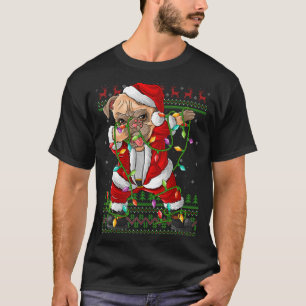 Dabbing Pug Dog Xmas Lights  Ugly Pug Santa Christ T-Shirt