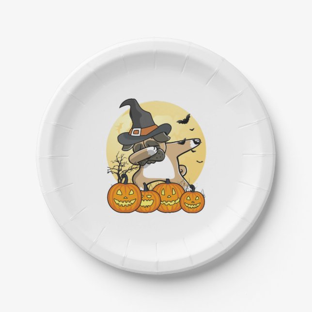 Dabbing Pug Halloween Paper Plate (Front)