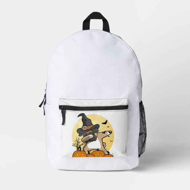Dabbing Pug Halloween Printed Backpack (Front)