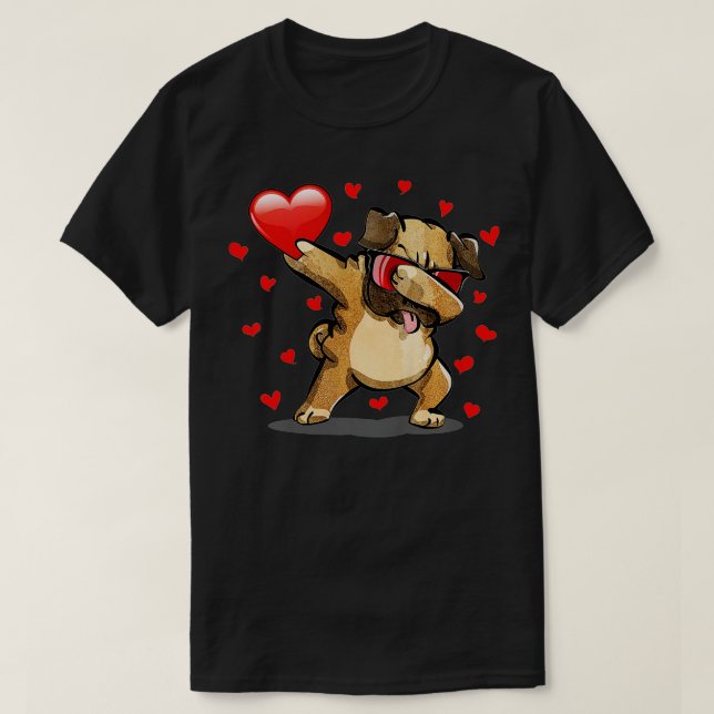 Dabbing Pug Sunglasses Heart Love Valentines Day D T-Shirt (Design Front)