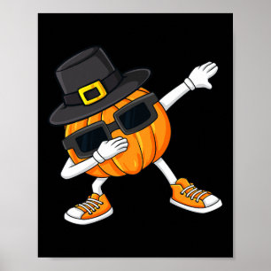 Dabbing Pumpkin Pilgrim Thanksgiving Day Boys Girl Poster