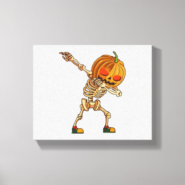 Dabbing Pumpkin - Scary Skeleton Costume - Funny H Canvas Print (Front)