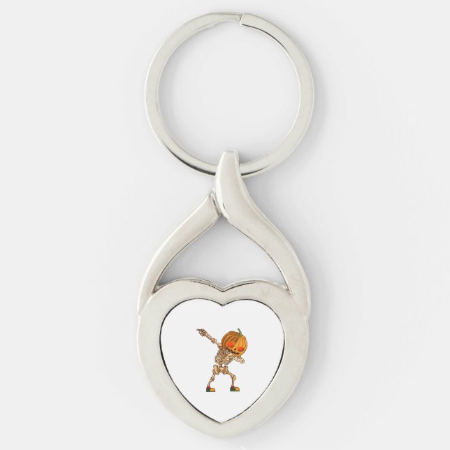 Dabbing Pumpkin - Scary Skeleton Costume - Funny H Key Ring (Front)