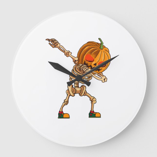 Dabbing Pumpkin - Scary Skeleton Costume - Funny H Large Clock (Front)