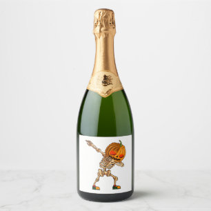 Dabbing Pumpkin - Scary Skeleton Costume - Funny H Sparkling Wine Label