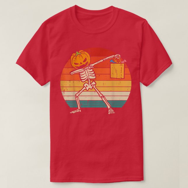 Dabbing Pumpkin Skeleton Candy Retro Toddler Boys  T-Shirt (Design Front)
