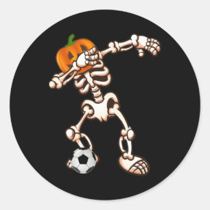 Dabbing Pumpkin Skeleton Soccer Halloween Costume Classic Round Sticker