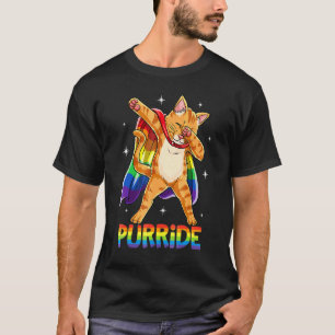 Dabbing Purride Cat Gay Pride Lgbt Rainbow Flag  D T-Shirt