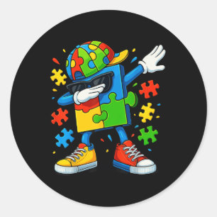 Dabbing Puzzle Autism Awareness  Classic Round Sticker