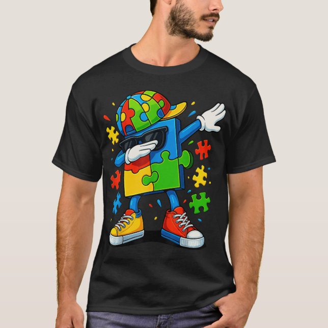 Dabbing Puzzle Autism Awareness  T-Shirt (Front)