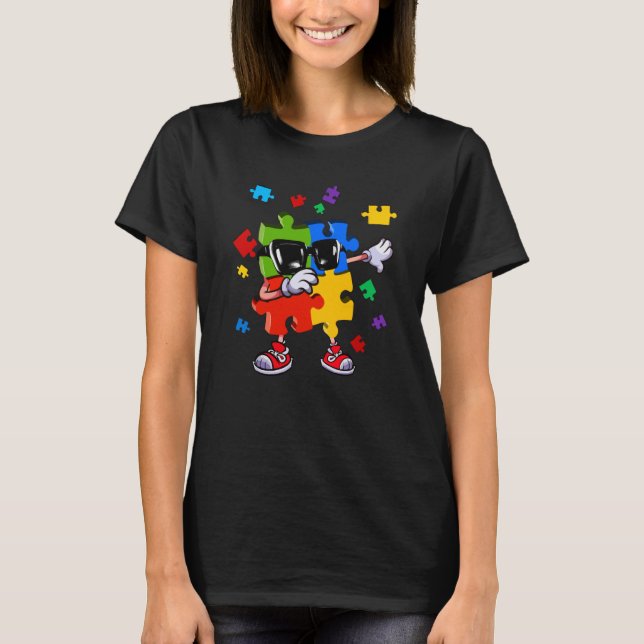 Dabbing Puzzle Piece Autism Awareness Kids Boys T-Shirt (Front)