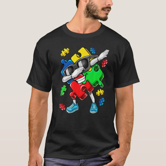 Dabbing Puzzle Piece Kids Boys Girls Autism Awaren T-Shirt (Front)