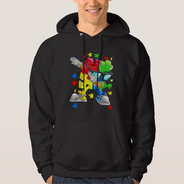Dabbing Puzzle Piece Sunglasses Autism Awareness B Hoodie (Front)