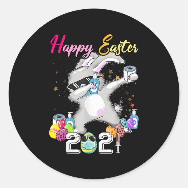 Dabbing Rabbit Easter Day 2021 Eggs Classic Round Sticker (Front)
