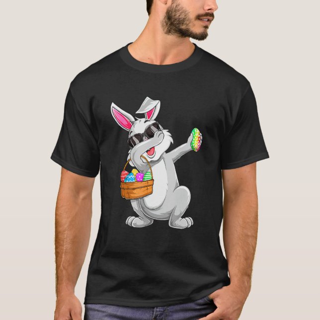 Dabbing Rabbit Easter Day Eggs Hunting Basket Dab  T-Shirt (Front)