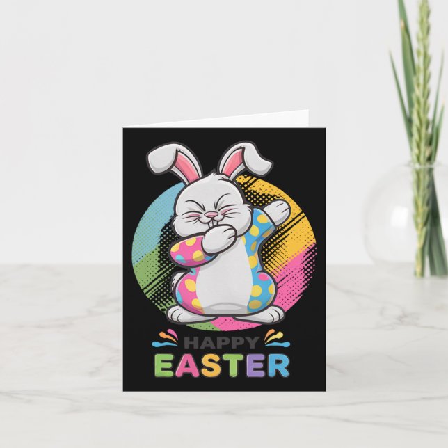 Dabbing Rabbit Happy Easter Day Bunny Eggs Dab Boy Card (Front)