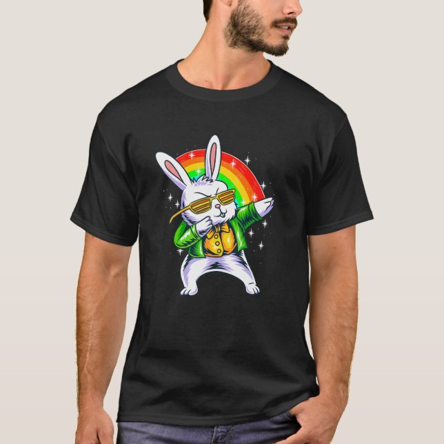 Dabbing Rabbit Rainbow Easter Day Eggs Dab Boys Gi T-Shirt (Front)