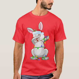Dabbing Rabbit Xmas Lights Funny Santa Rabbit Chri T-Shirt