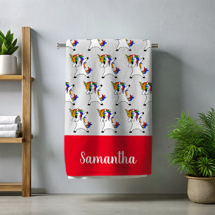 Dabbing Rainbow Unicorn Personalised Name Beach Towel
