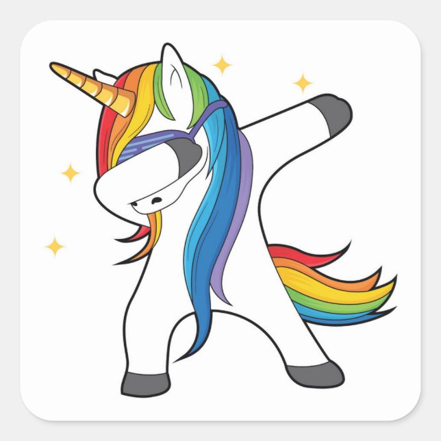 Dabbing Rainbow Unicorn Square Sticker (Front)