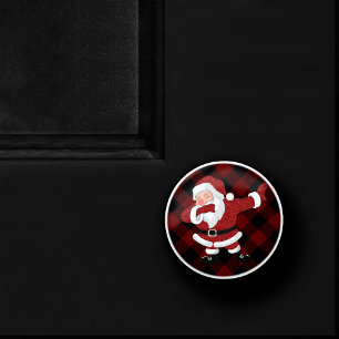 Dabbing Red Plaid Santa Claus   Fun Rustic Buffalo Ceramic Knob