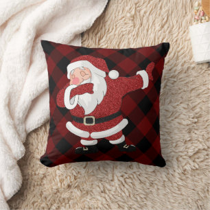 Dabbing Red Plaid Santa Claus Fun Rustic Buffalo Cushion