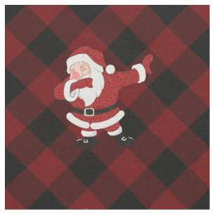 Dabbing Red Plaid Santa Claus   Fun Rustic Buffalo Fabric