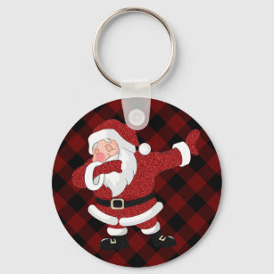 Dabbing Red Plaid Santa Claus   Fun Rustic Buffalo Key Ring