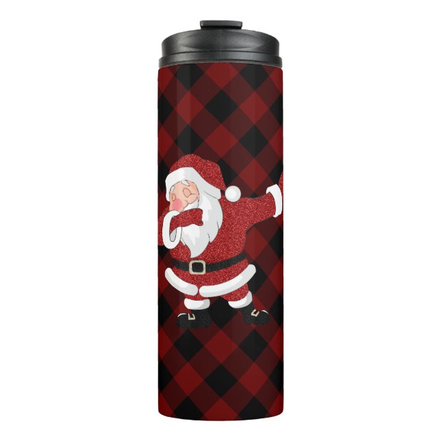 Dabbing Red Plaid Santa Claus | Fun Rustic Buffalo Thermal Tumbler (Front)