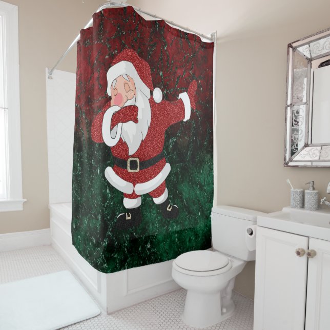 Dabbing Red Santa Claus | Fun Holiday XMAS Humour Shower Curtain (In Situ)
