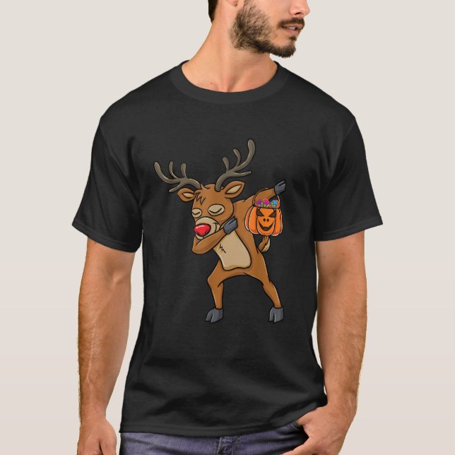 Dabbing Reindeer Halloween  T-Shirt (Front)
