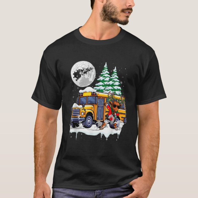 Dabbing Reindeer On School Bus Christmas Driver Lo T-Shirt (Front)