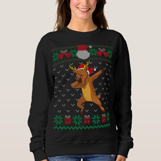 Dabbing Reindeer, Ugly Christmas Sweater Xmas (Front)